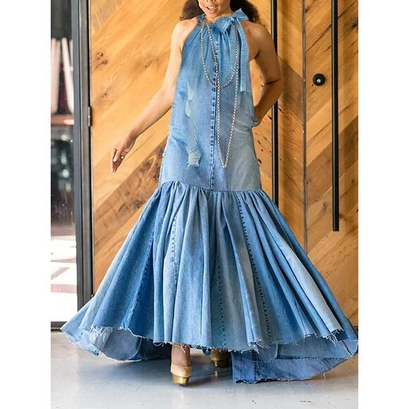 Blue Denim Dress Long Size 4X think USA 1X or 54" at the widest place - Picture 4 of 4